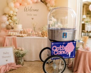 Suikerspinmachine in catering op babyborrel bij Snackhelden
